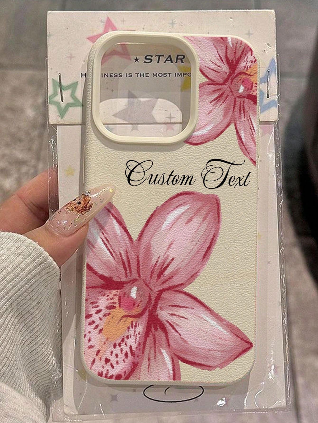 1pc Customizable Name Phone Case With Gradient Pink White Orchid Floral Design, Compatible With 15 Pro Max/16E/14 Plus/13/12/11, Fresh Sweet Romantic Floral Theme, Personalized Gift Phone Cover For Fl