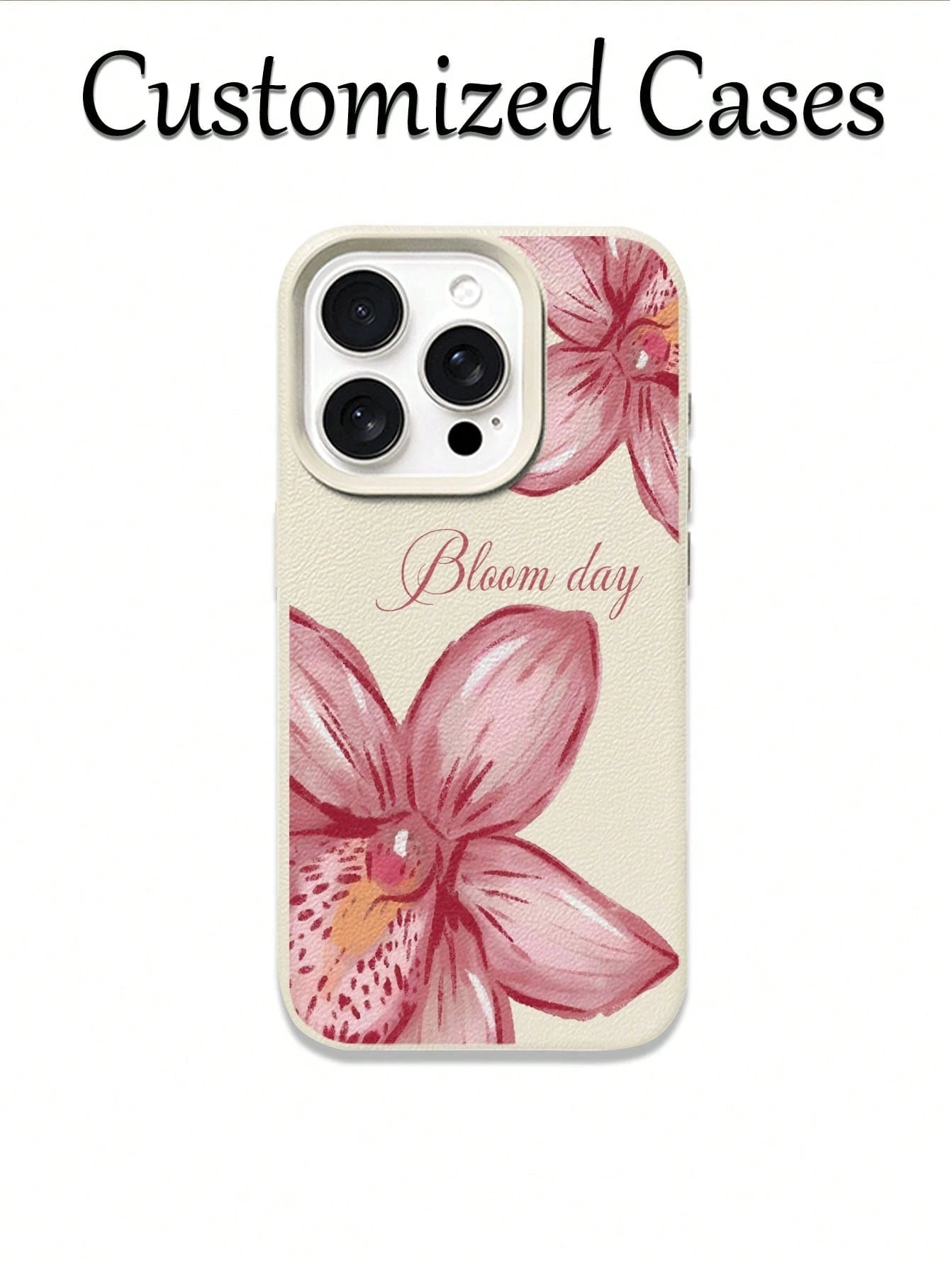 1pc Customizable Name Phone Case With Gradient Pink White Orchid Floral Design, Compatible With 15 Pro Max/16E/14 Plus/13/12/11, Fresh Sweet Romantic Floral Theme, Personalized Gift Phone Cover For Fl