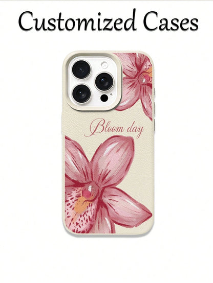 1pc Customizable Name Phone Case With Gradient Pink White Orchid Floral Design, Compatible With 15 Pro Max/16E/14 Plus/13/12/11, Fresh Sweet Romantic Floral Theme, Personalized Gift Phone Cover For Fl