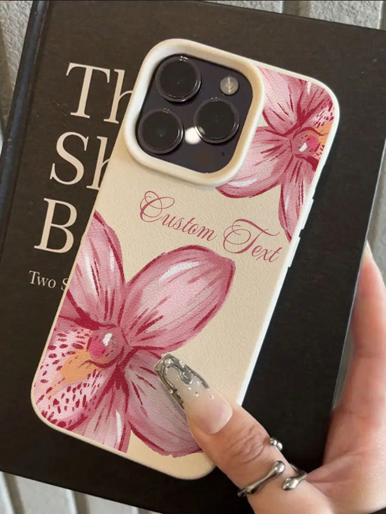 1pc Customizable Name Phone Case With Gradient Pink White Orchid Floral Design, Compatible With 15 Pro Max/16E/14 Plus/13/12/11, Fresh Sweet Romantic Floral Theme, Personalized Gift Phone Cover For Fl