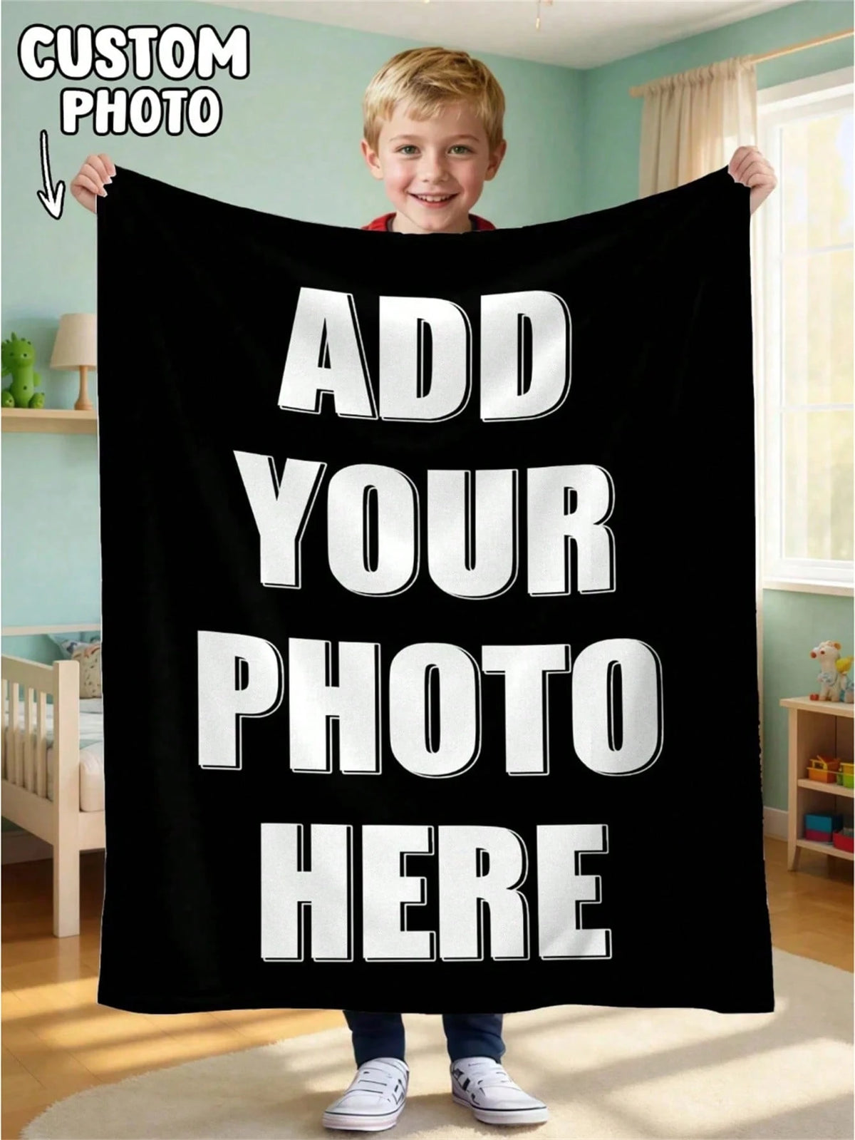 1pc Customizable Photo Blanket, Family Blanket, Photo Blanket, 9-Grid Pattern, Commemorative Blanket. Suitable As Girl, Boy, Adult, Valentine's Day, Lightweight, Baby Blanket, Personalized Blanket, Pe