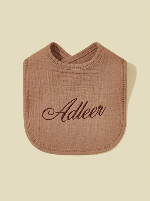1pc Customizable Text Design Baby Bibs, Soft Absorbent Breathable Pure Cotton Plain, Suitable For Boys And Girls, All Seasons