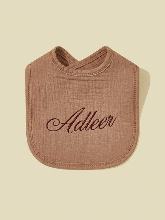1pc Customizable Text Design Baby Bibs, Soft Absorbent Breathable Pure Cotton Plain, Suitable For Boys And Girls, All Seasons