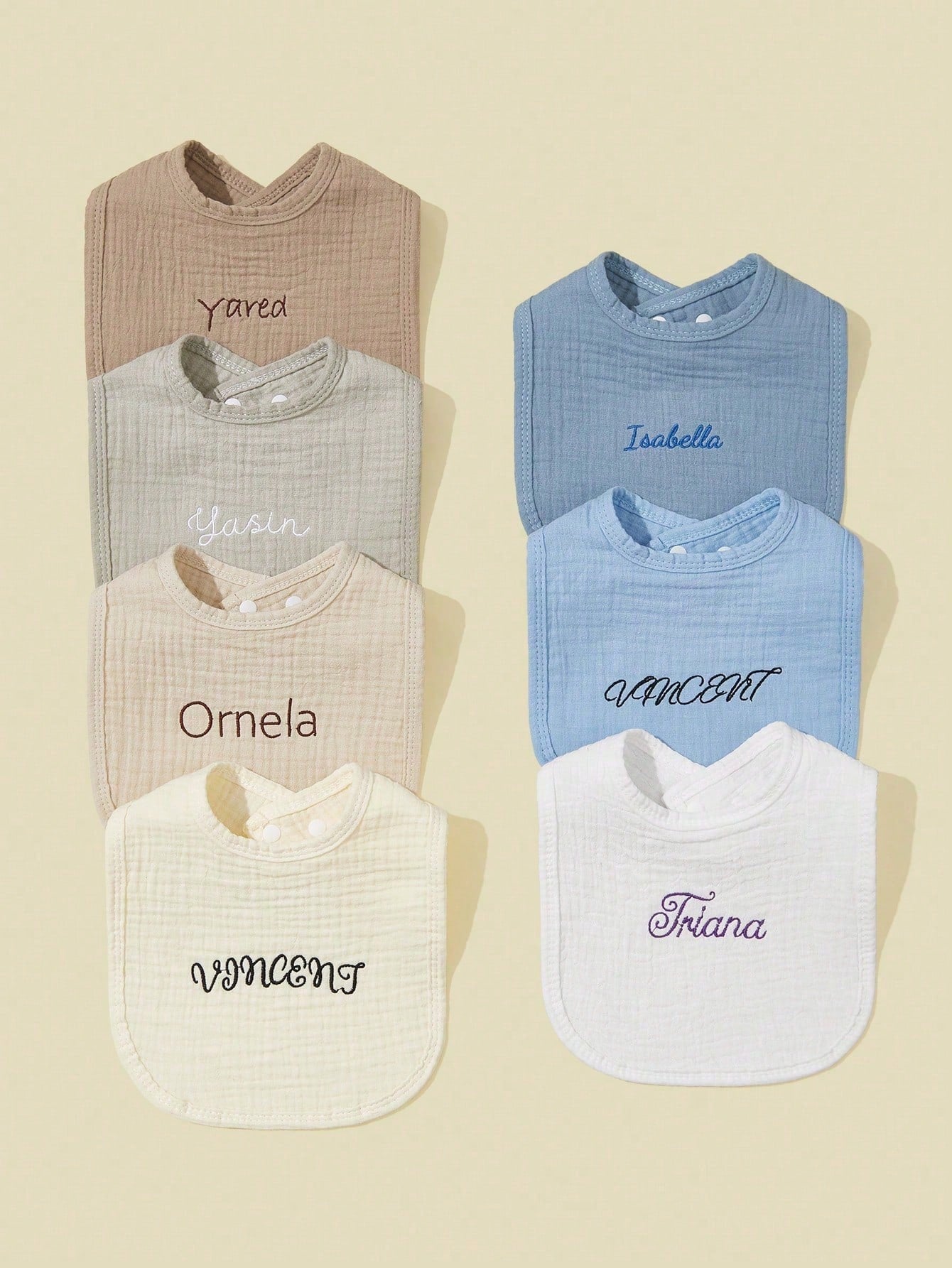 1pc Customizable Text Design Baby Bibs, Soft Absorbent Breathable Pure Cotton Plain, Suitable For Boys And Girls, All Seasons