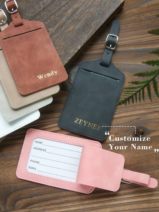 1pc Customized Embossed Name Luggage Tag, Suitable For Suitcase, Customized Gold Letter Combination Textured Suede Luggage Tag With Privacy Name Card, Personalized Travel Bag Backpack Label, Wedding P