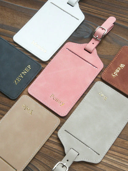 1pc Customized Embossed Name Luggage Tag, Suitable For Suitcase, Customized Gold Letter Combination Textured Suede Luggage Tag With Privacy Name Card, Personalized Travel Bag Backpack Label, Wedding P