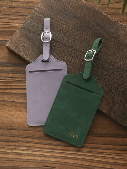 1pc Customized Embossed Name Luggage Tag, Suitable For Suitcase, Customized Gold Letter Combination Textured Suede Luggage Tag With Privacy Name Card, Personalized Travel Bag Backpack Label, Wedding P