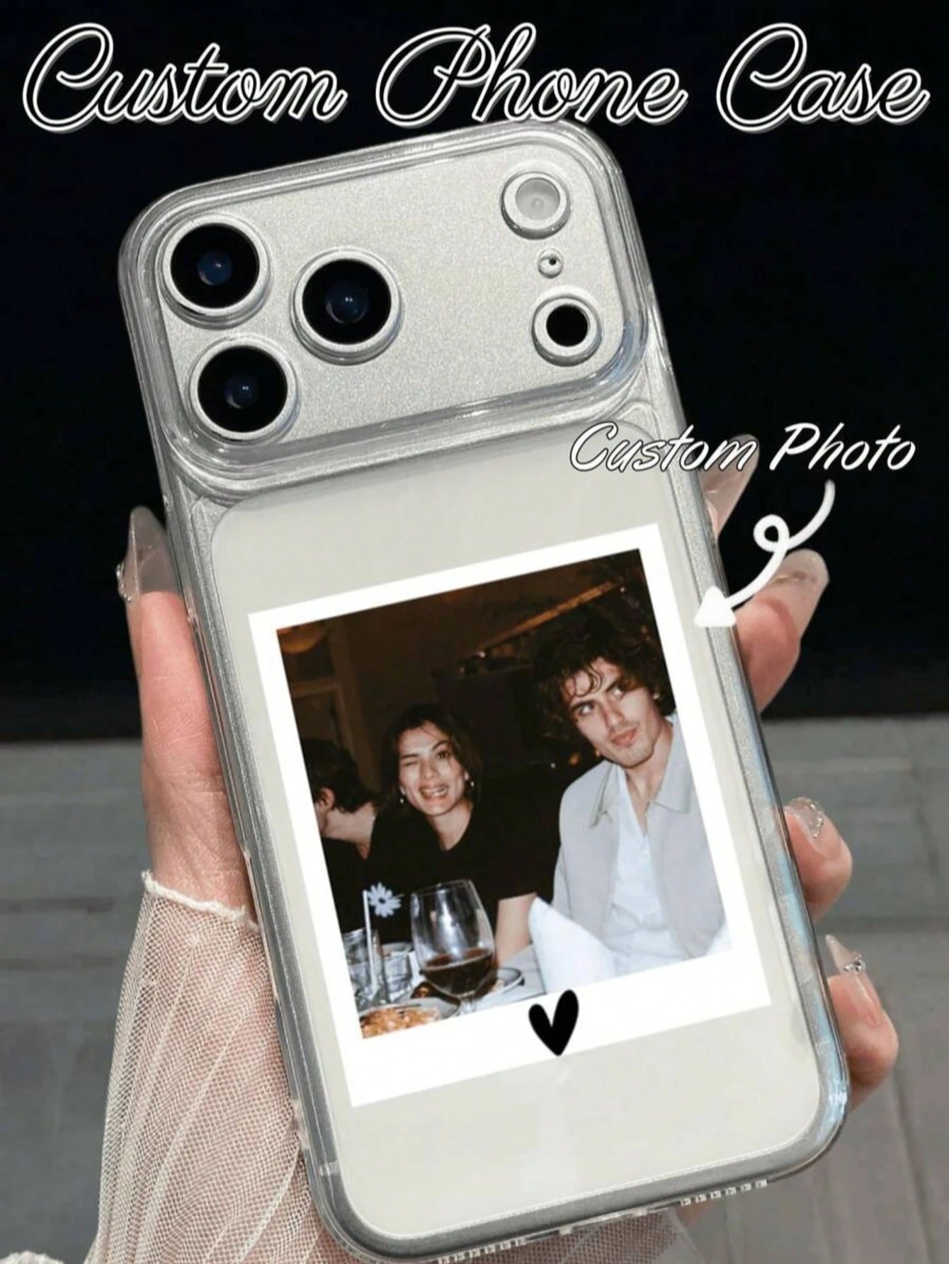 1pc Customized Heart-Shaped Phone Case, DIY Design Transparent Anti-Scratch Lens Protective Phone Case, Suitable For IPhone 11/12/13/14/15/16/16 Pro/16 Plus/16 Pro Max/17 Pro Max/17 Air, Gift For Vale