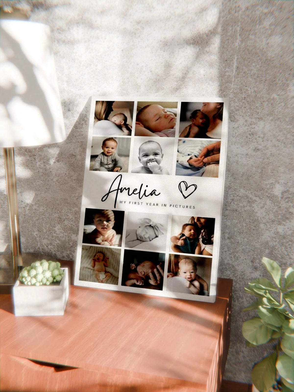 1pc Customized Photo & Text Canvas Print, Personalized Canvas Poster, Baby Birth Information Canvas Art, Customizable Name & Text, Nursery Wall Decor, Wall Hanging, Desk Ornament, Desk Decor, Baby Sho