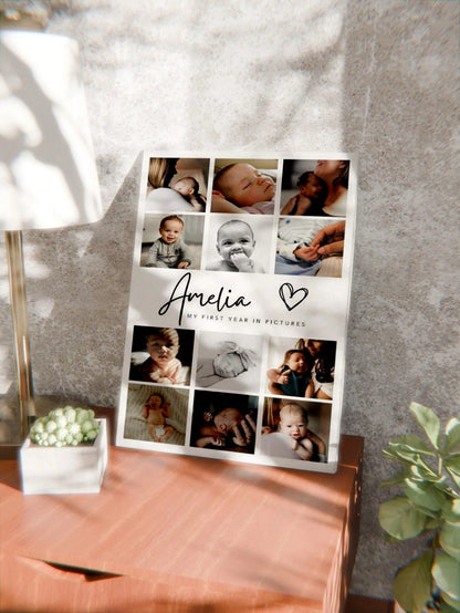 1pc Customized Photo & Text Canvas Print, Personalized Canvas Poster, Baby Birth Information Canvas Art, Customizable Name & Text, Nursery Wall Decor, Wall Hanging, Desk Ornament, Desk Decor, Baby Sho