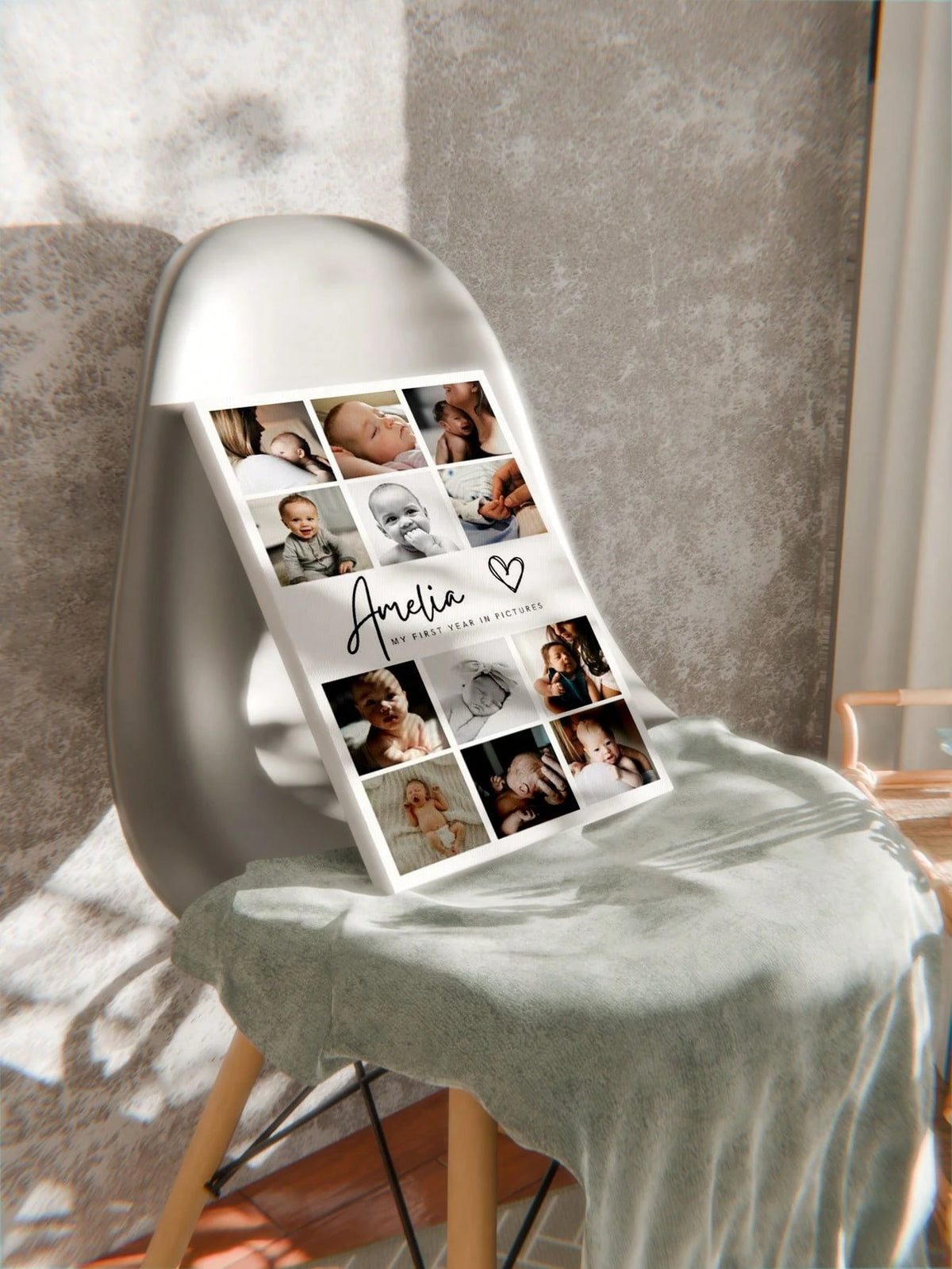 1pc Customized Photo & Text Canvas Print, Personalized Canvas Poster, Baby Birth Information Canvas Art, Customizable Name & Text, Nursery Wall Decor, Wall Hanging, Desk Ornament, Desk Decor, Baby Sho