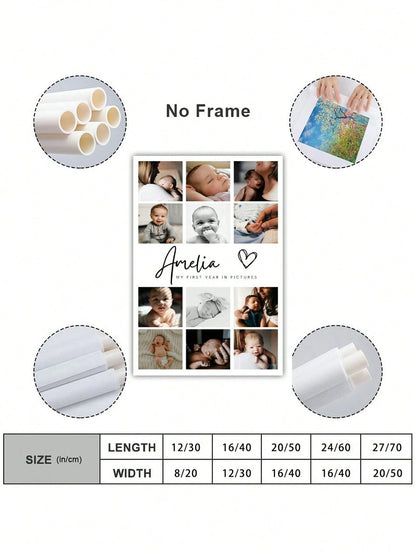 1pc Customized Photo & Text Canvas Print, Personalized Canvas Poster, Baby Birth Information Canvas Art, Customizable Name & Text, Nursery Wall Decor, Wall Hanging, Desk Ornament, Desk Decor, Baby Sho
