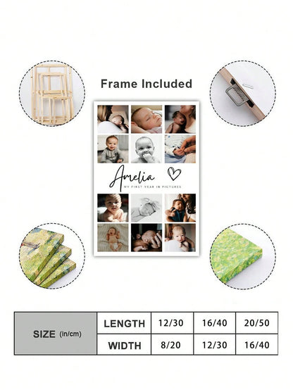 1pc Customized Photo & Text Canvas Print, Personalized Canvas Poster, Baby Birth Information Canvas Art, Customizable Name & Text, Nursery Wall Decor, Wall Hanging, Desk Ornament, Desk Decor, Baby Sho