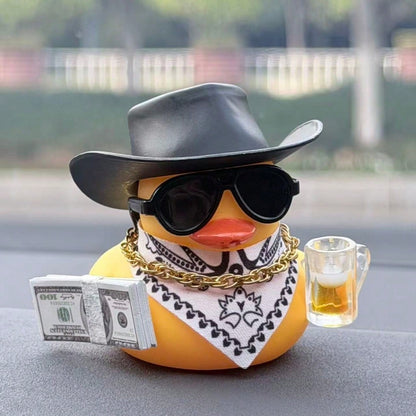 1pc Cute Beer Duck Design Car Decoration Set, Vintage Style Cool Black Duck Statue Ornament, Collectible Small Figurine, Suitable For Car Dashboard/Motorcycle/Bicycle Decoration