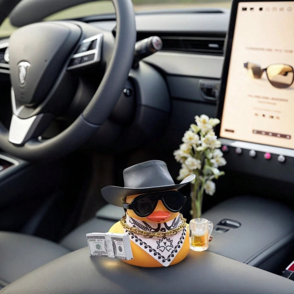 1pc Cute Beer Duck Design Car Decoration Set, Vintage Style Cool Black Duck Statue Ornament, Collectible Small Figurine, Suitable For Car Dashboard/Motorcycle/Bicycle Decoration