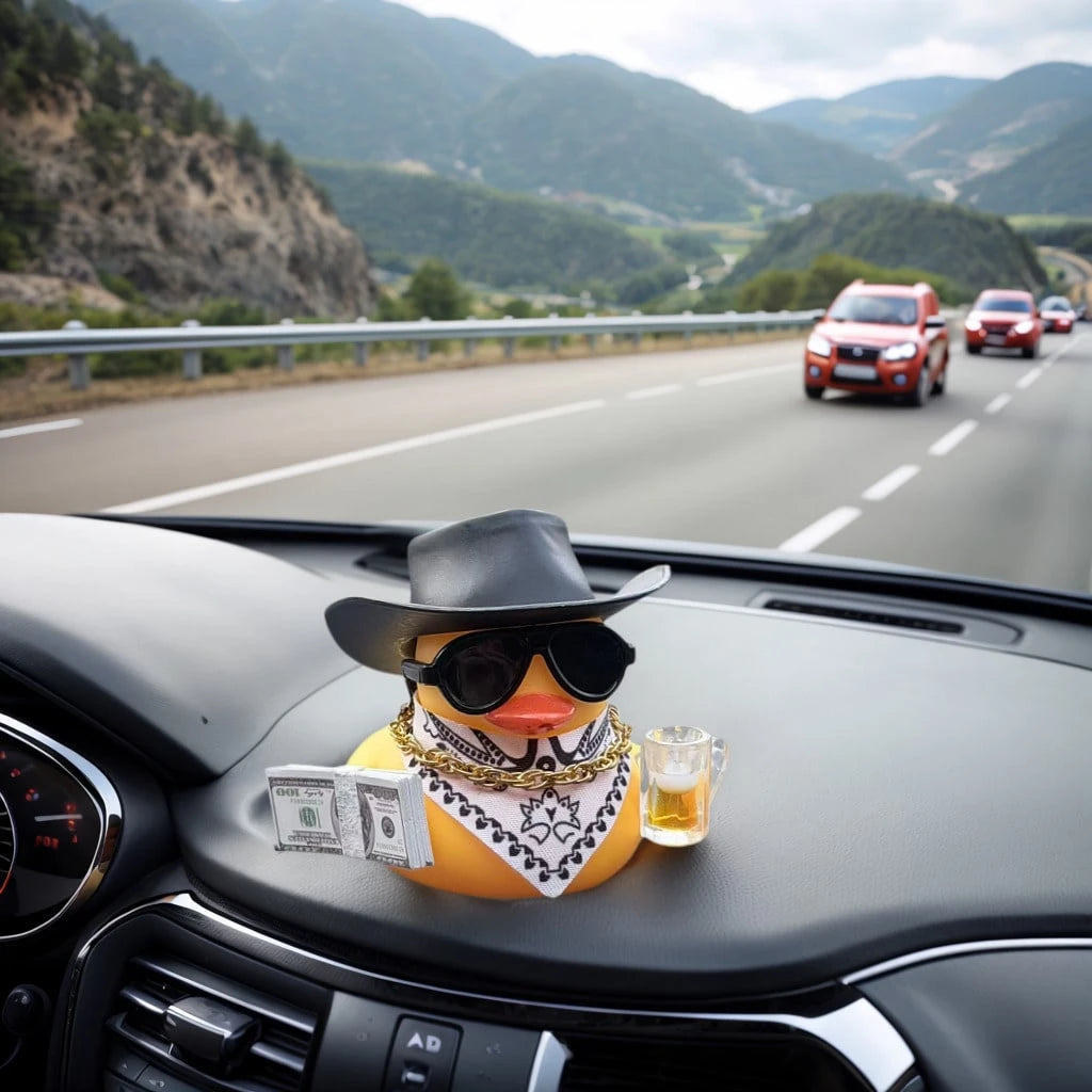 1pc Cute Beer Duck Design Car Decoration Set, Vintage Style Cool Black Duck Statue Ornament, Collectible Small Figurine, Suitable For Car Dashboard/Motorcycle/Bicycle Decoration
