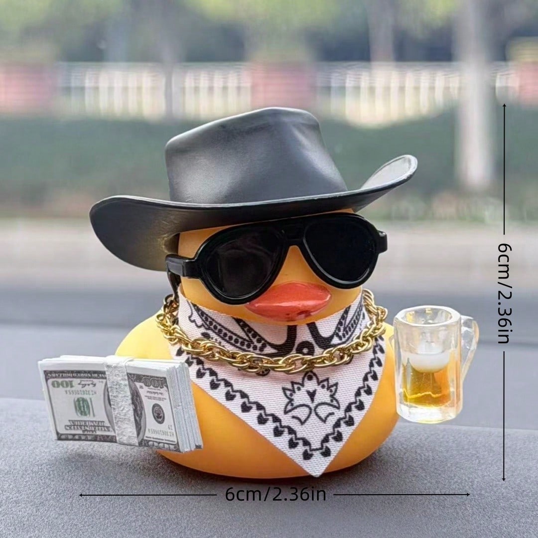 1pc Cute Beer Duck Design Car Decoration Set, Vintage Style Cool Black Duck Statue Ornament, Collectible Small Figurine, Suitable For Car Dashboard/Motorcycle/Bicycle Decoration