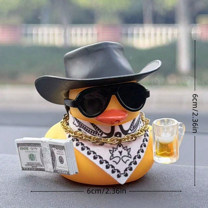 1pc Cute Beer Duck Design Car Decoration Set, Vintage Style Cool Black Duck Statue Ornament, Collectible Small Figurine, Suitable For Car Dashboard/Motorcycle/Bicycle Decoration