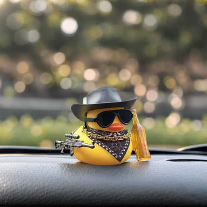 1pc Cute Beer Duck Design Car Decoration Set, Vintage Style Cool Black Duck Statue Ornament, Collectible Small Figurine, Suitable For Car Dashboard/Motorcycle/Bicycle Decoration