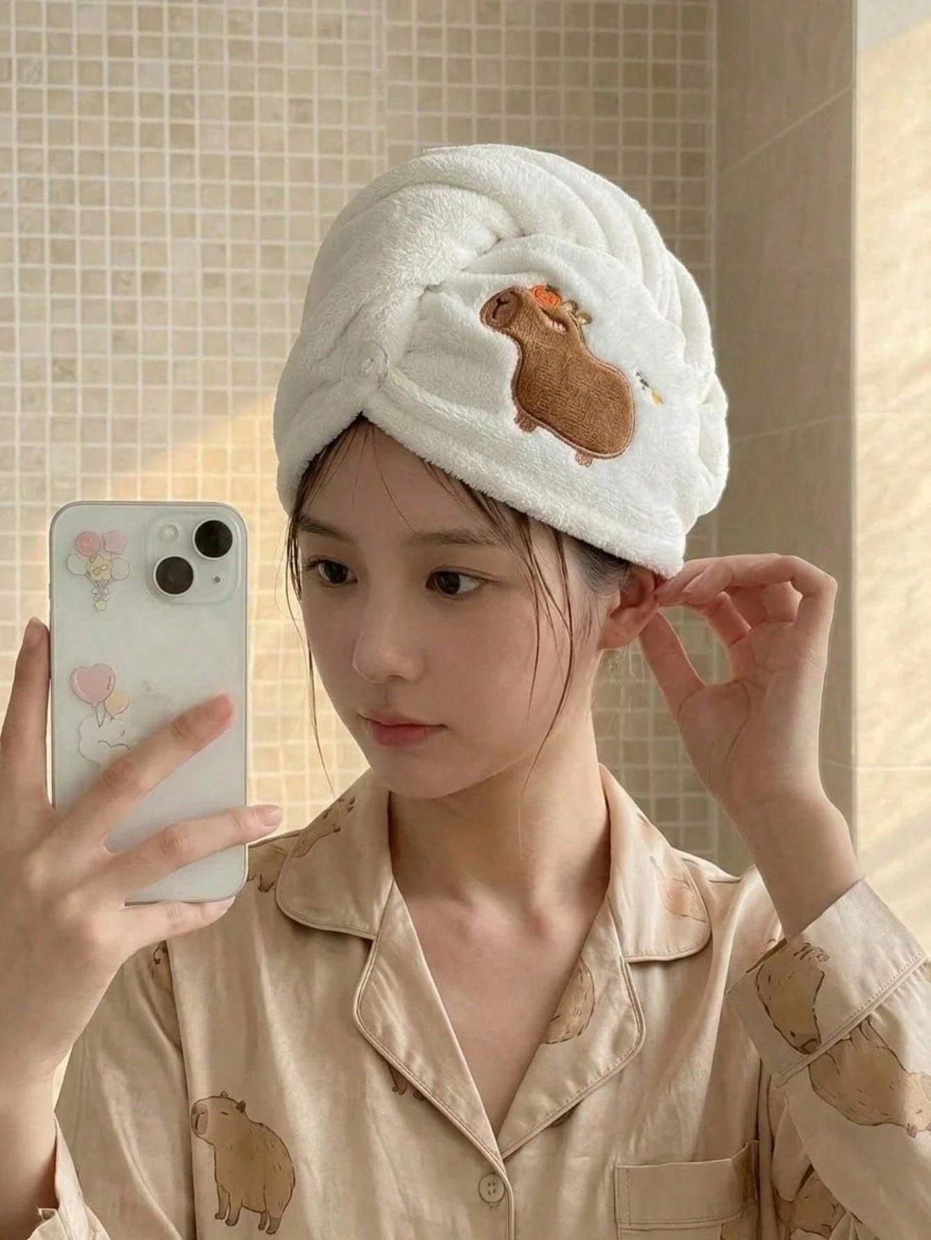 1pc Cute Cartoon Capybara Plush Hair Drying Cap, Absorbent Quick-Dry Coral Fleece Bath Hat, Women's Cute Hair Towel, Home Bathroom Decor, Summer Back To School