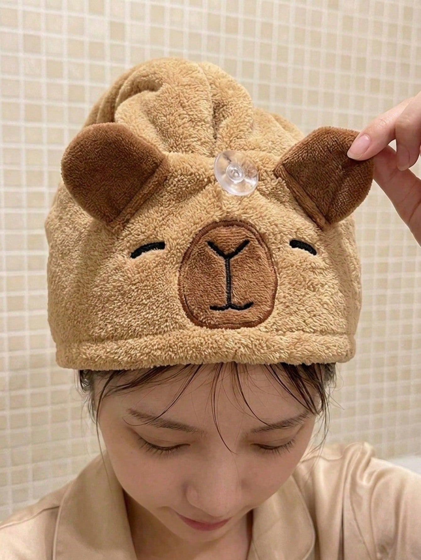 1pc Cute Cartoon Capybara Plush Hair Drying Cap, Absorbent Quick-Dry Coral Fleece Bath Hat, Women's Cute Hair Towel, Home Bathroom Decor, Summer Back To School