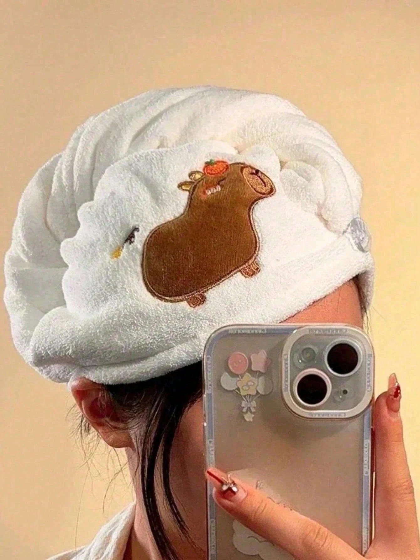 1pc Cute Cartoon Capybara Plush Hair Drying Cap, Absorbent Quick-Dry Coral Fleece Bath Hat, Women's Cute Hair Towel, Home Bathroom Decor, Summer Back To School