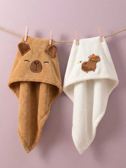 1pc Cute Cartoon Capybara Plush Hair Drying Cap, Absorbent Quick-Dry Coral Fleece Bath Hat, Women's Cute Hair Towel, Home Bathroom Decor, Summer Back To School