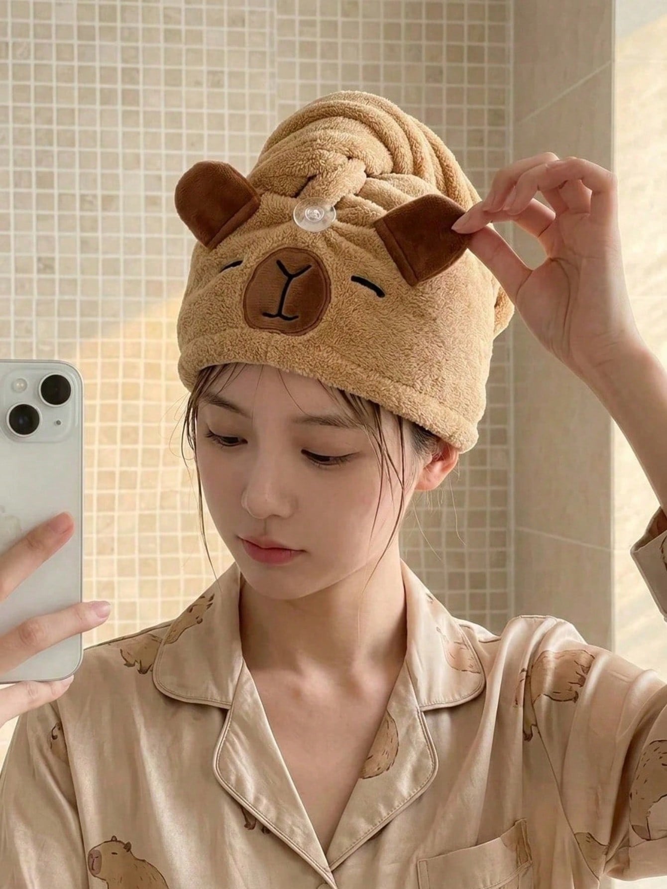 1pc Cute Cartoon Capybara Plush Hair Drying Cap, Absorbent Quick-Dry Coral Fleece Bath Hat, Women's Cute Hair Towel, Home Bathroom Decor, Summer Back To School