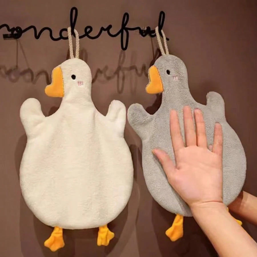 1pc Cute Goose Hand Towel, Double-Layer Coral Fleece Hanging Bathroom Kitchen Towel, Soft Absorbent Quick-Dry Bathroom Decor Back To School Dish Cloths Kitchen Towel
