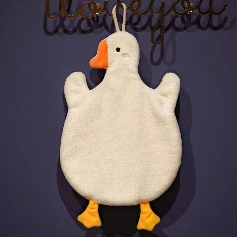 1pc Cute Goose Hand Towel, Double-Layer Coral Fleece Hanging Bathroom Kitchen Towel, Soft Absorbent Quick-Dry Bathroom Decor Back To School Dish Cloths Kitchen Towel