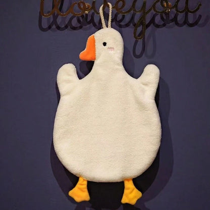 1pc Cute Goose Hand Towel, Double-Layer Coral Fleece Hanging Bathroom Kitchen Towel, Soft Absorbent Quick-Dry Bathroom Decor Back To School Dish Cloths Kitchen Towel