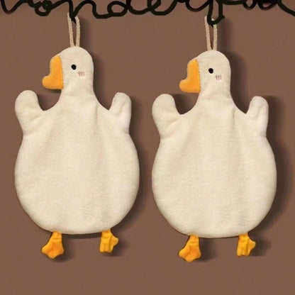 1pc Cute Goose Hand Towel, Double-Layer Coral Fleece Hanging Bathroom Kitchen Towel, Soft Absorbent Quick-Dry Bathroom Decor Back To School Dish Cloths Kitchen Towel