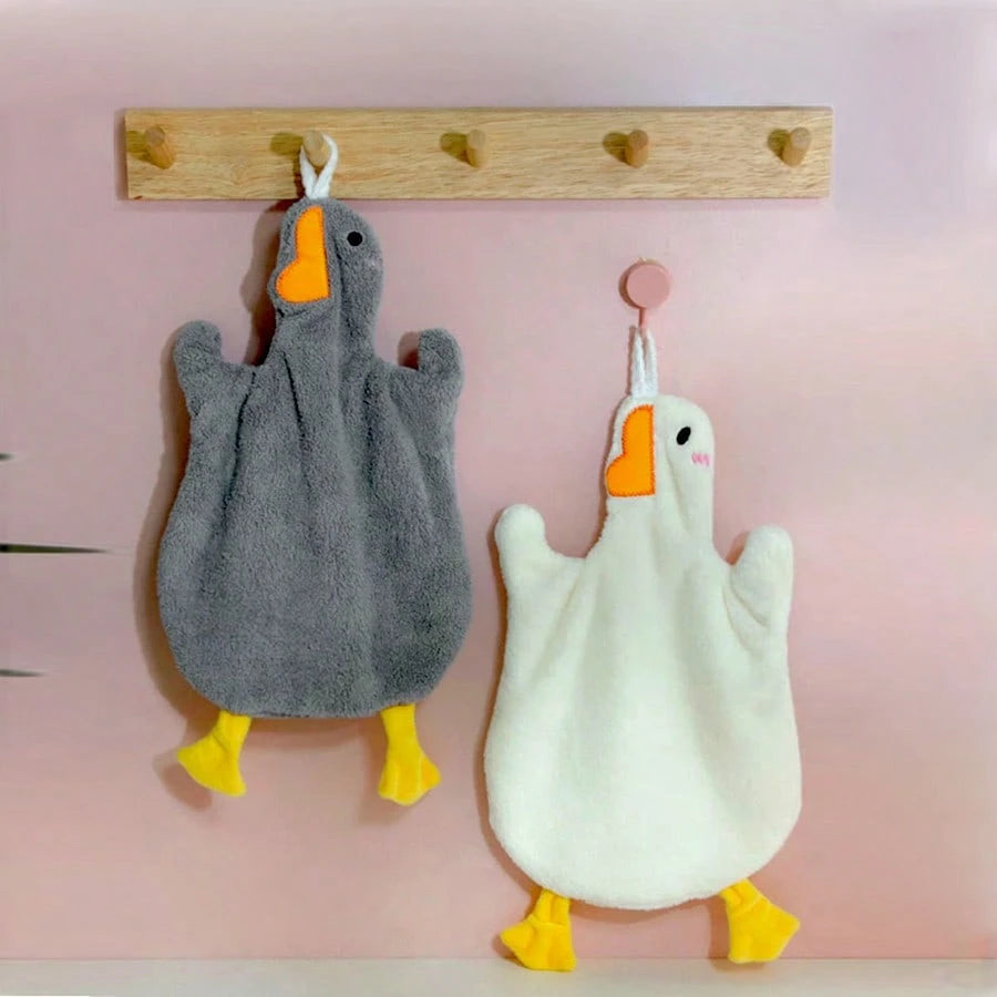 1pc Cute Goose Hand Towel, Double-Layer Coral Fleece Hanging Bathroom Kitchen Towel, Soft Absorbent Quick-Dry Bathroom Decor Back To School Dish Cloths Kitchen Towel