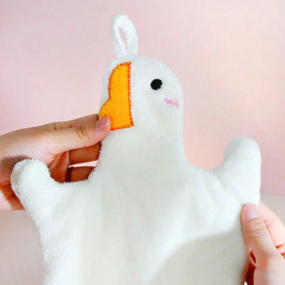 1pc Cute Goose Hand Towel, Double-Layer Coral Fleece Hanging Bathroom Kitchen Towel, Soft Absorbent Quick-Dry Bathroom Decor Back To School Dish Cloths Kitchen Towel
