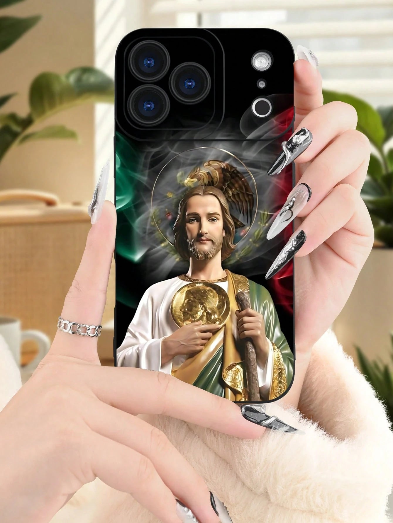 1PC Cute Religious Saint Pattern Phone Case Simple Sacred Design Unique Faith Style Fashion Art Look Suitable For Users Who Love Spiritual And Religious Themes Couple Gift Hot Selling Item Compatible