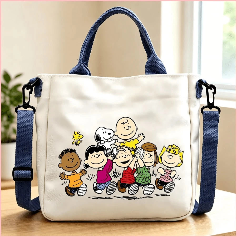 1PC Cute Snoopy Print Tote Bag, Detachable Strap Crossbody Bag, Large Capacity Waterproof Shoulder Bag, Suitable For School, Daily Commute, Shopping, Cafe Outings, Picnic, Ideal Birthday, Back To Scho