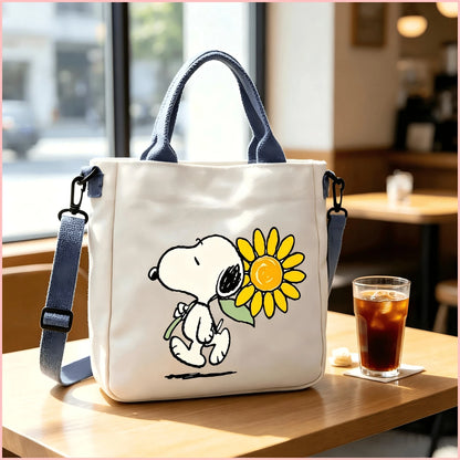 1PC Cute Snoopy Print Tote Bag, Detachable Strap Crossbody Bag, Large Capacity Waterproof Shoulder Bag, Suitable For School, Daily Commute, Shopping, Cafe Outings, Picnic, Ideal Birthday, Back To Scho