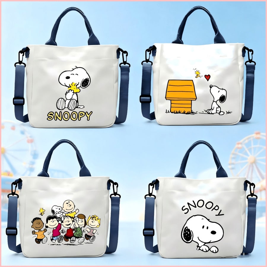 1PC Cute Snoopy Print Tote Bag, Detachable Strap Crossbody Bag, Large Capacity Waterproof Shoulder Bag, Suitable For School, Daily Commute, Shopping, Cafe Outings, Picnic, Ideal Birthday, Back To Scho