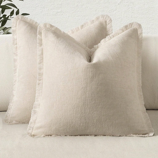 1pc Decorative Bohemian Countryside Farmhouse Cushion Cover, Soft & Comfy Sofa Pillow Case With Fringed Chenille Decoration