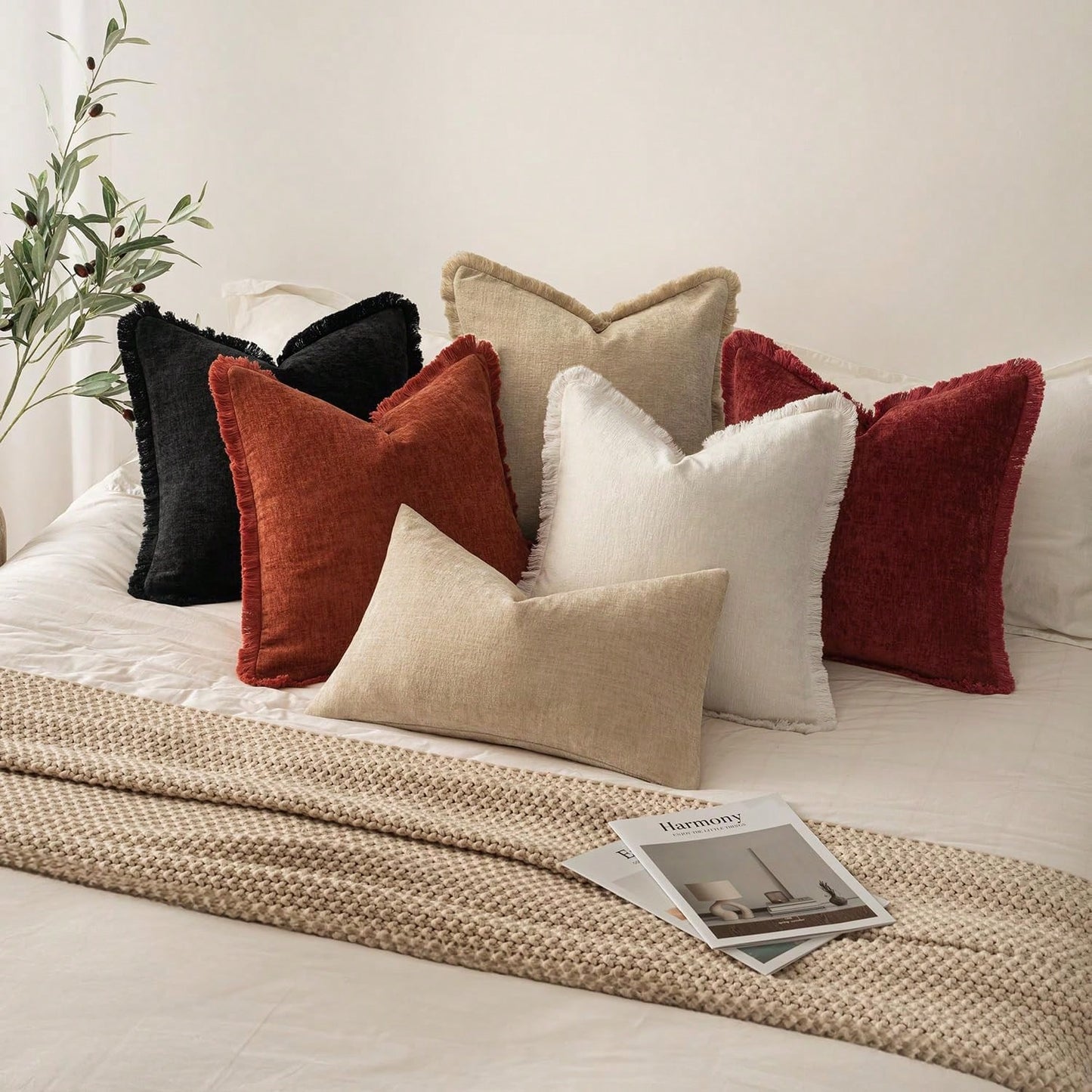 1pc Decorative Bohemian Countryside Farmhouse Cushion Cover, Soft & Comfy Sofa Pillow Case With Fringed Chenille Decoration