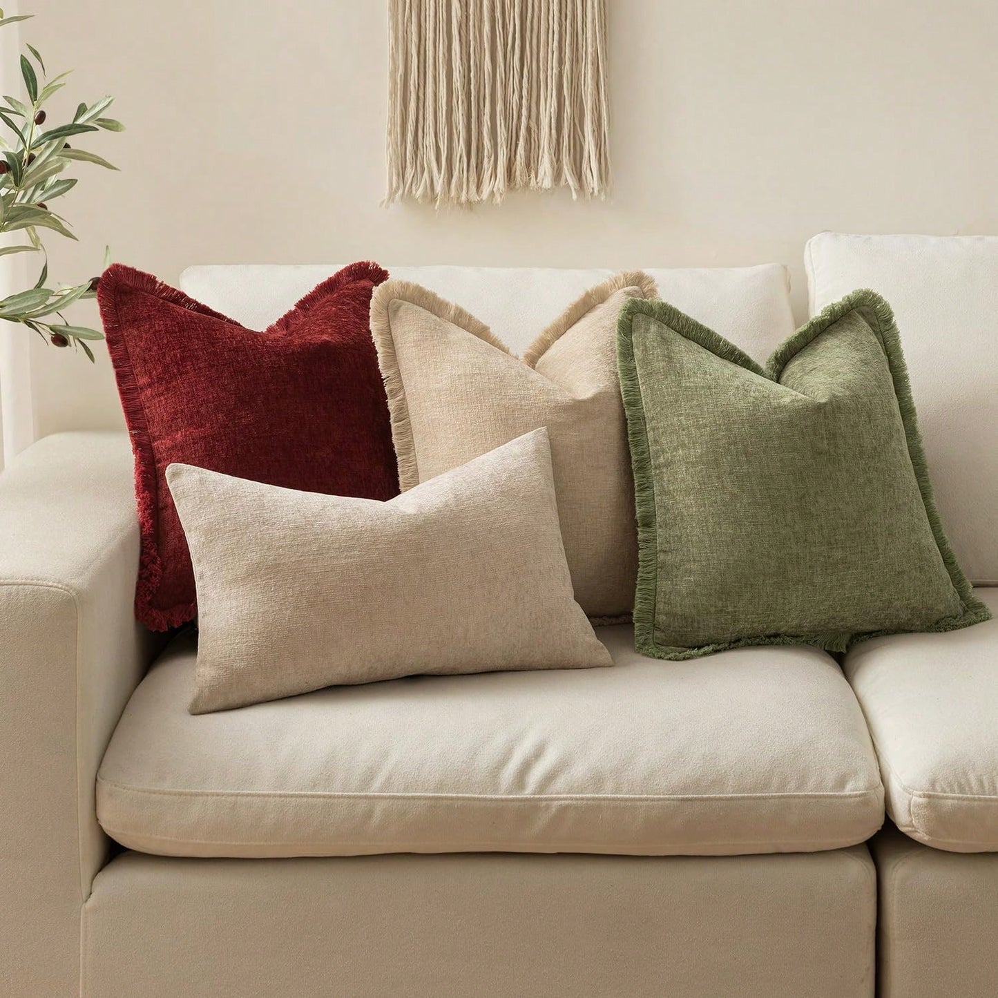 1pc Decorative Bohemian Countryside Farmhouse Cushion Cover, Soft & Comfy Sofa Pillow Case With Fringed Chenille Decoration
