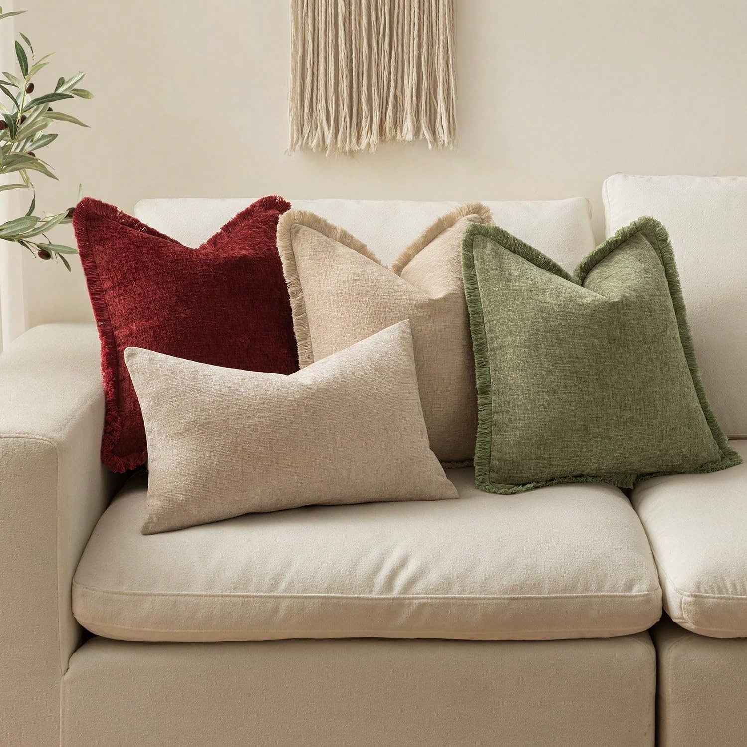1pc Decorative Bohemian Countryside Farmhouse Cushion Cover, Soft & Comfy Sofa Pillow Case With Fringed Chenille Decoration