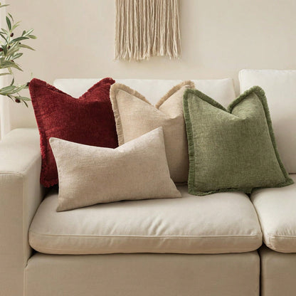 1pc Decorative Bohemian Countryside Farmhouse Cushion Cover, Soft & Comfy Sofa Pillow Case With Fringed Chenille Decoration