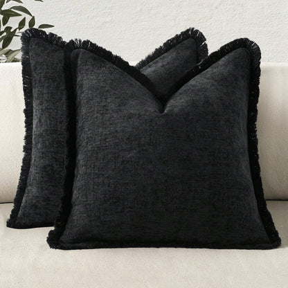 1pc Decorative Bohemian Countryside Farmhouse Cushion Cover, Soft & Comfy Sofa Pillow Case With Fringed Chenille Decoration