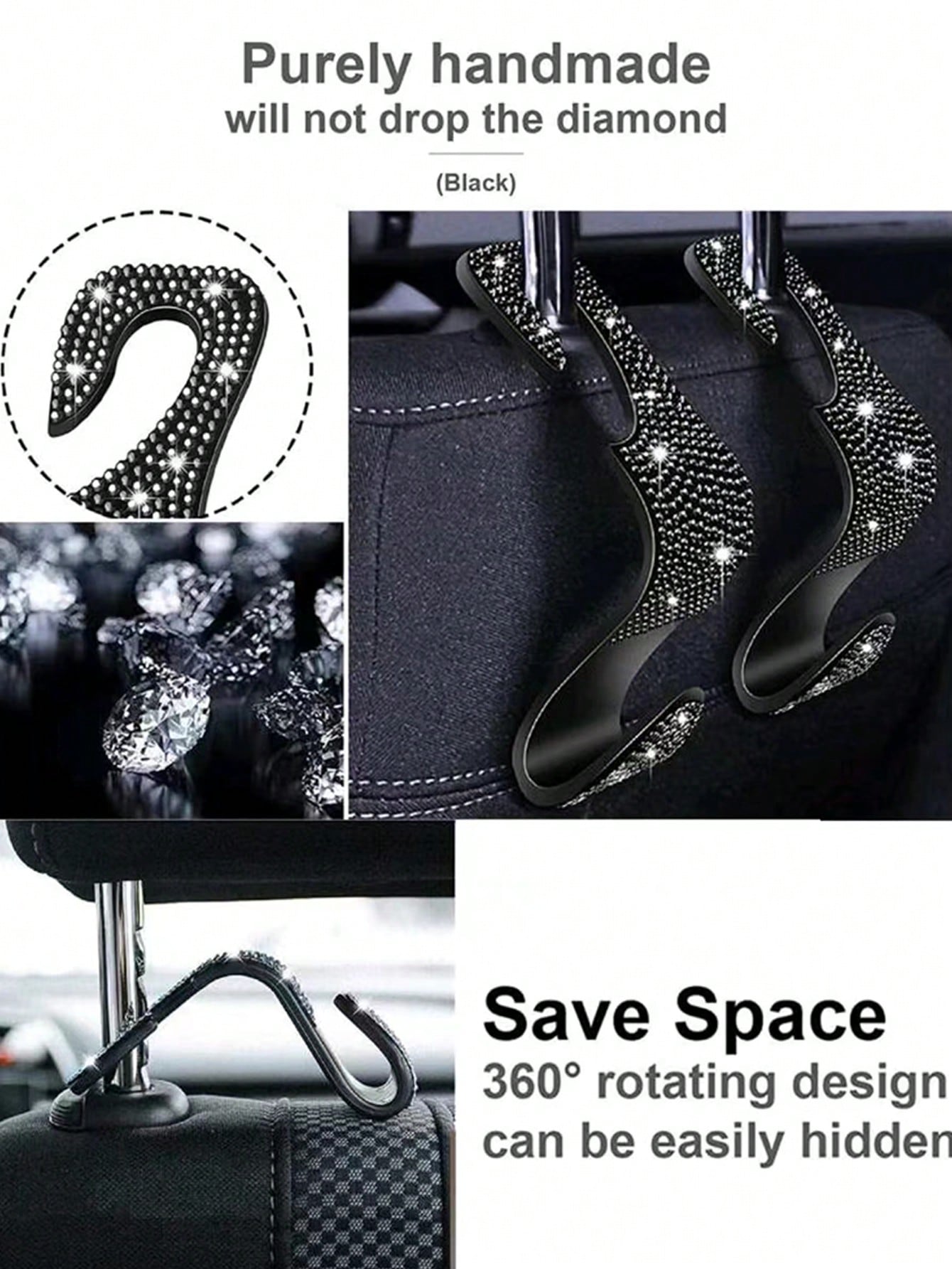 1pc Diamond Encrusted Car Hanger Hook For Back Seat, Hidden Creative Accessories
