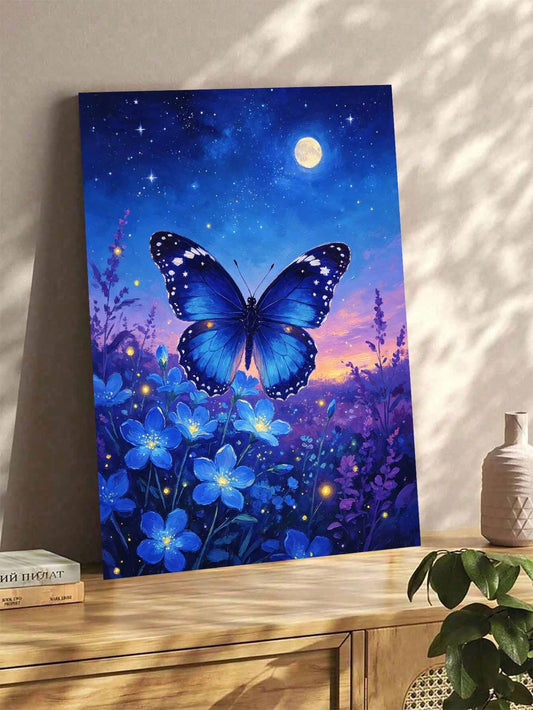 1Pc Digital Oil Painting By Numbers, Blue Morpho Butterfly, Handmade Canvas Art Suitable For Adult Beginners, DIY Frameless Digital Oil Painting, Home Wall Decoration Gifts.