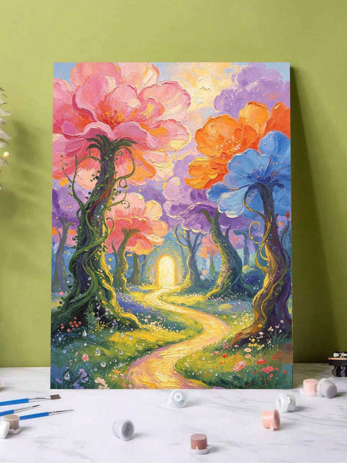 1Pc Digital Oil Painting By Numbers, Floral Forest, Handmade Canvas Art Suitable For Adult Beginners, DIY Frameless Digital Oil Painting, Home Wall Decoration Gifts.