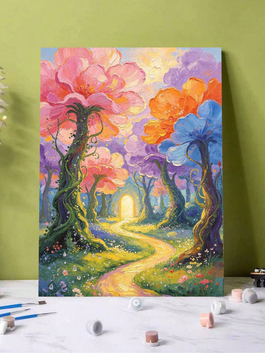 1Pc Digital Oil Painting By Numbers, Floral Forest, Handmade Canvas Art Suitable For Adult Beginners, DIY Frameless Digital Oil Painting, Home Wall Decoration Gifts.