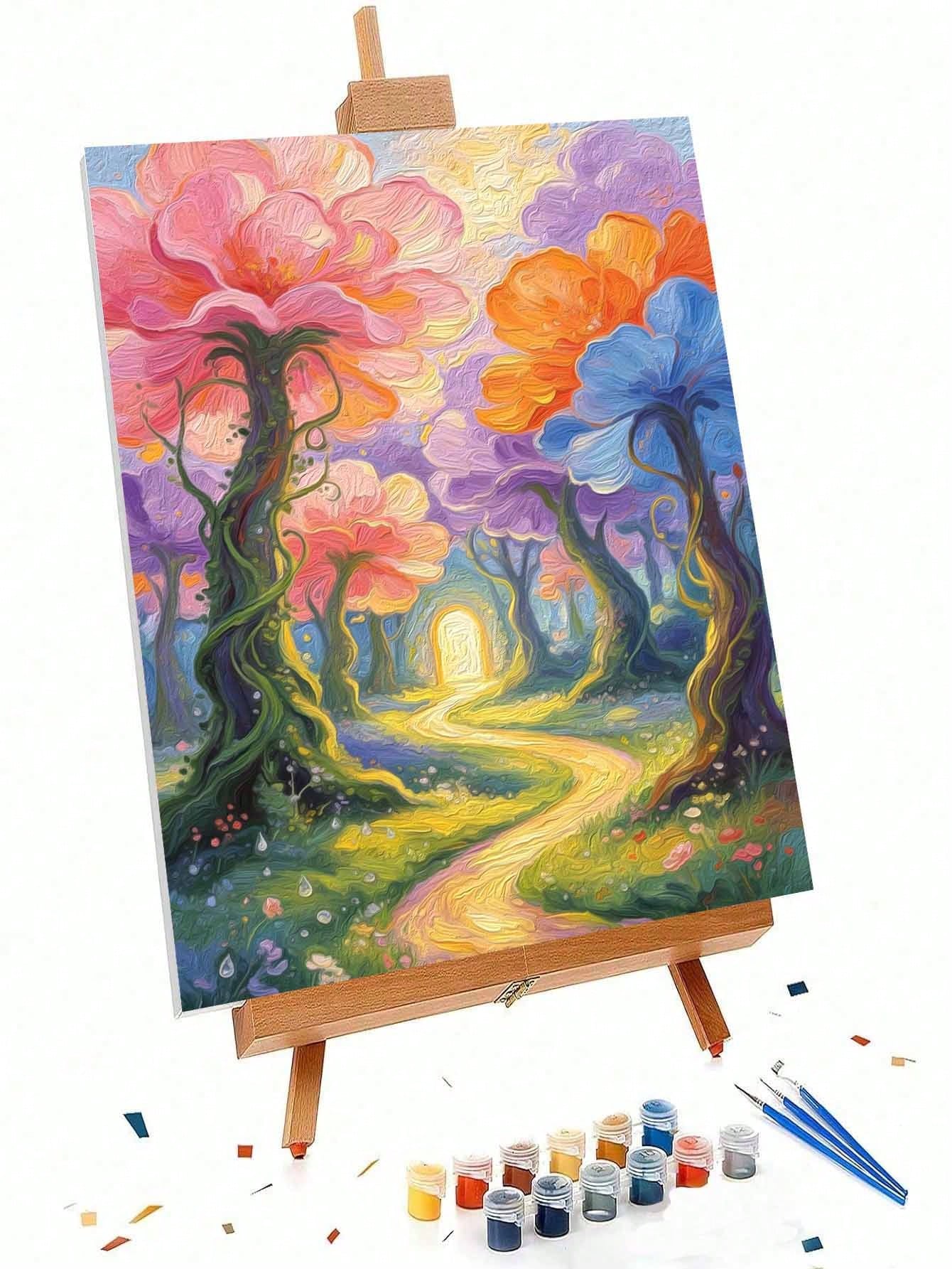 1Pc Digital Oil Painting By Numbers, Floral Forest, Handmade Canvas Art Suitable For Adult Beginners, DIY Frameless Digital Oil Painting, Home Wall Decoration Gifts.