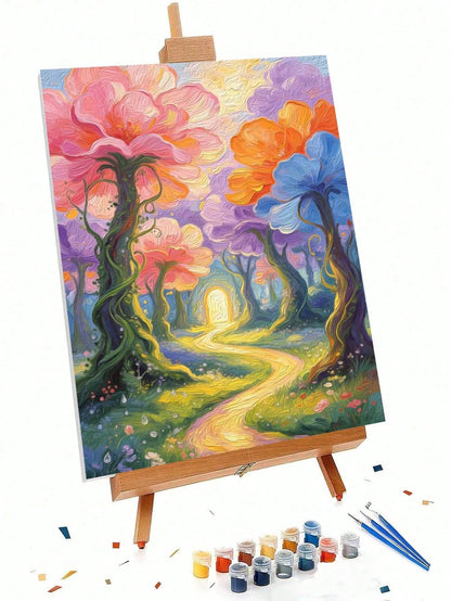 1Pc Digital Oil Painting By Numbers, Floral Forest, Handmade Canvas Art Suitable For Adult Beginners, DIY Frameless Digital Oil Painting, Home Wall Decoration Gifts.